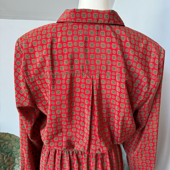 Vintage Talbots 90s Belted Maxi Dress Pleated Skirt Button Up Bodice Red Mustard - Picture 5 of 7
